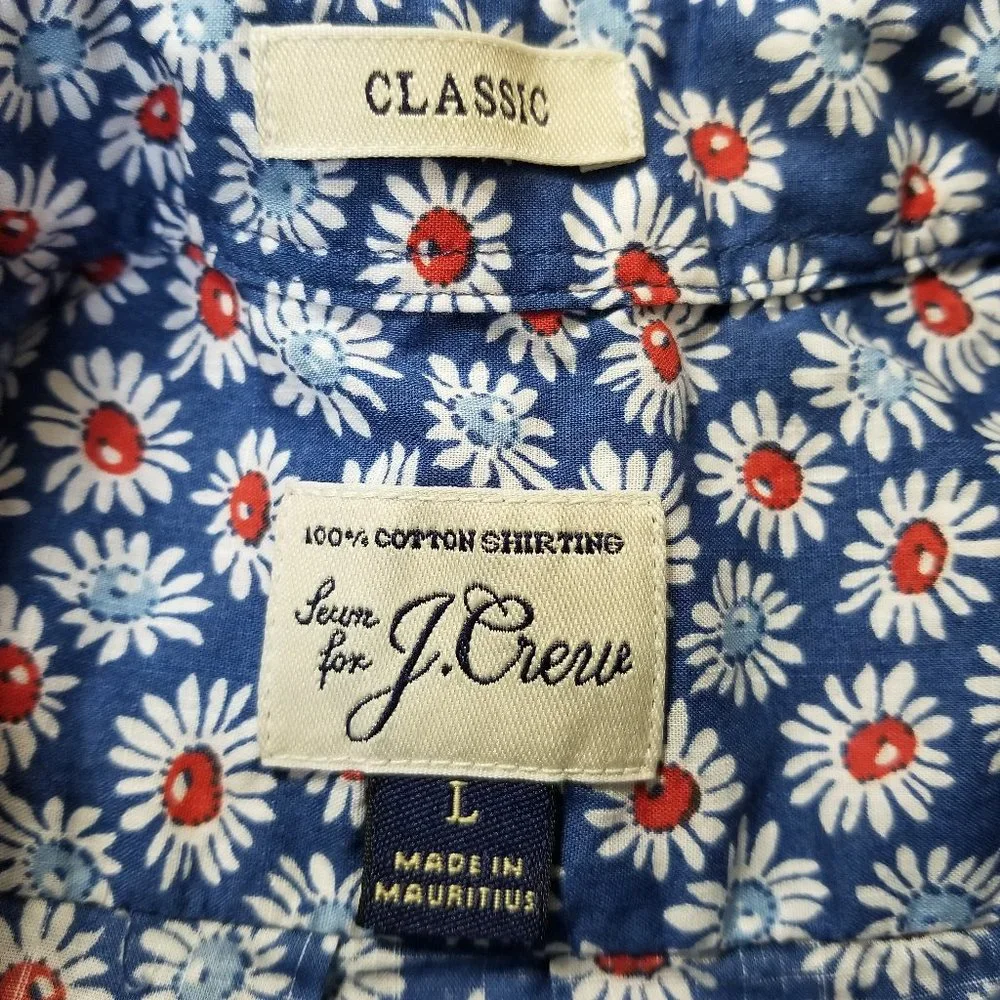 J.Crew shirt Large Short-sleeve Stretch Slub Cotton Shirt Daisy Print floral